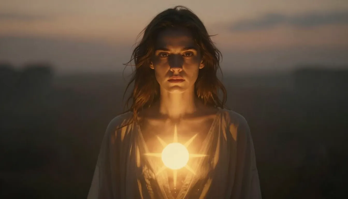 A cinematic portrait of a determined woman in the twilight, ...