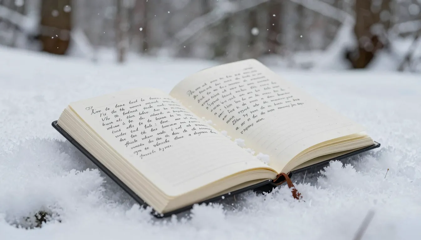 An open aesthetic notebook lying on a thick layer of fresh s...