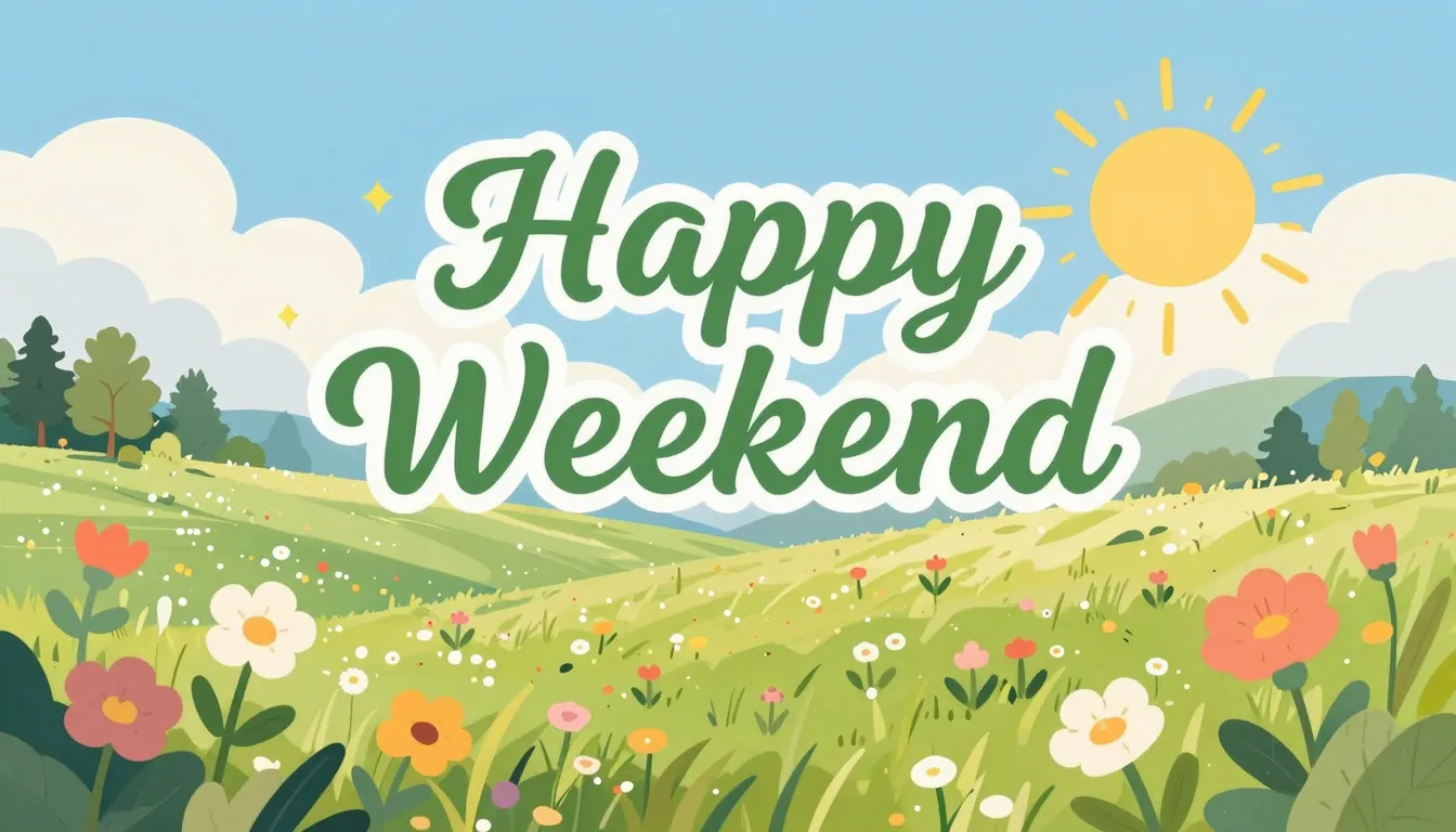 Bright and joyful weekend greeting card with the text 'Happy...