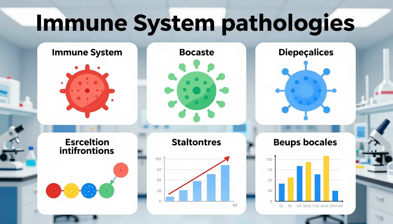 Infographic about immune system pathologies, bright square d...