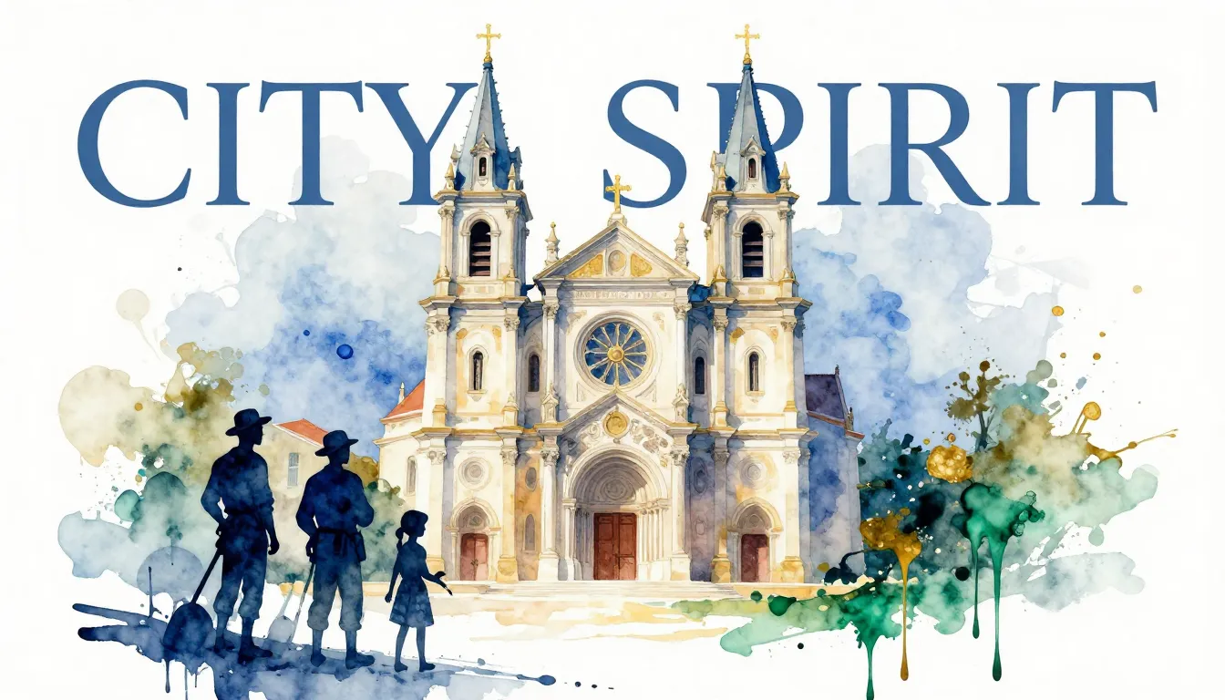 Artistic watercolor illustration, a large beautiful church i...