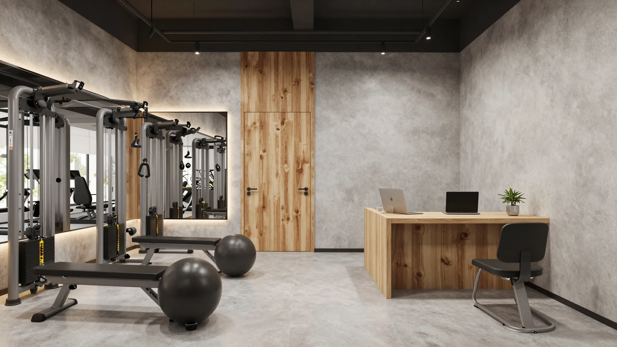 Interior design of an urban nutrition and fitness studio, co...