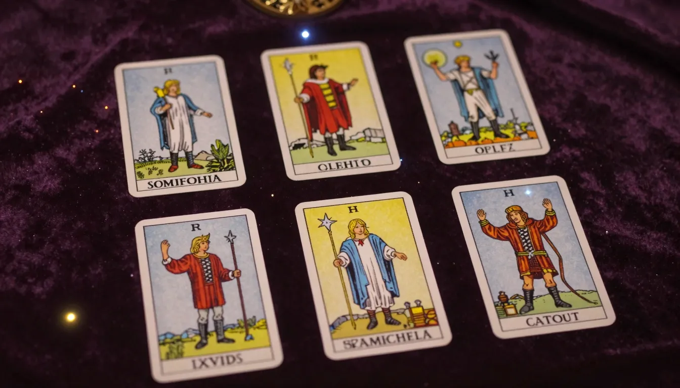 Mystical tarot cards Six of Cups, The Fool, and The Hermit l...