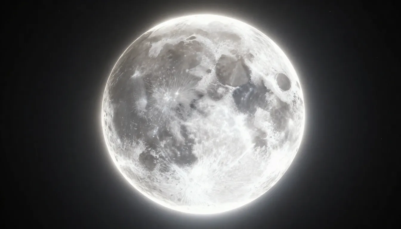 A massive 3D white moon with a bright glowing lunar aura aro...