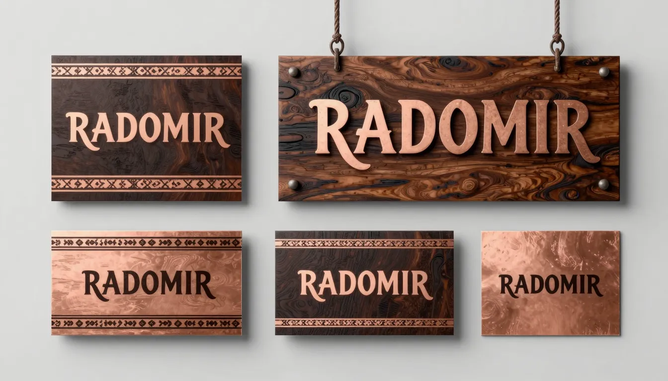 A set of branding materials for 'RADOMIR', business cards an...