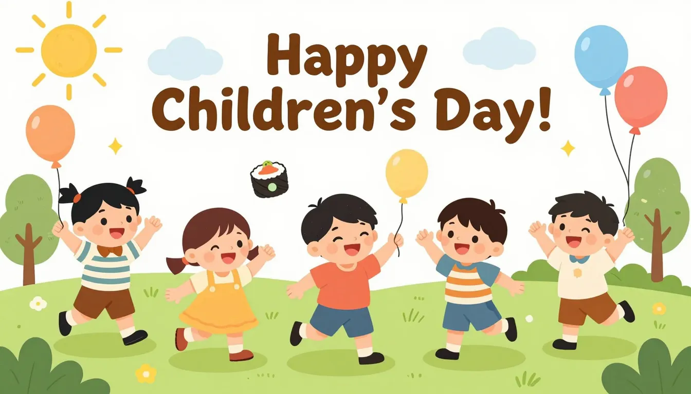 A vibrant and joyful illustration for Children's Day. Show d...