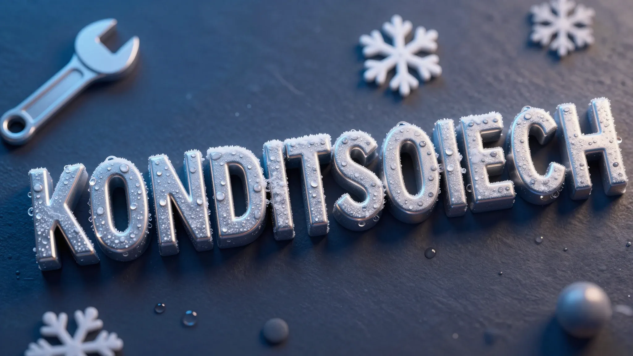 Macro shot of 3D metallic letters spelling 'KONDITSIONERCHI'...