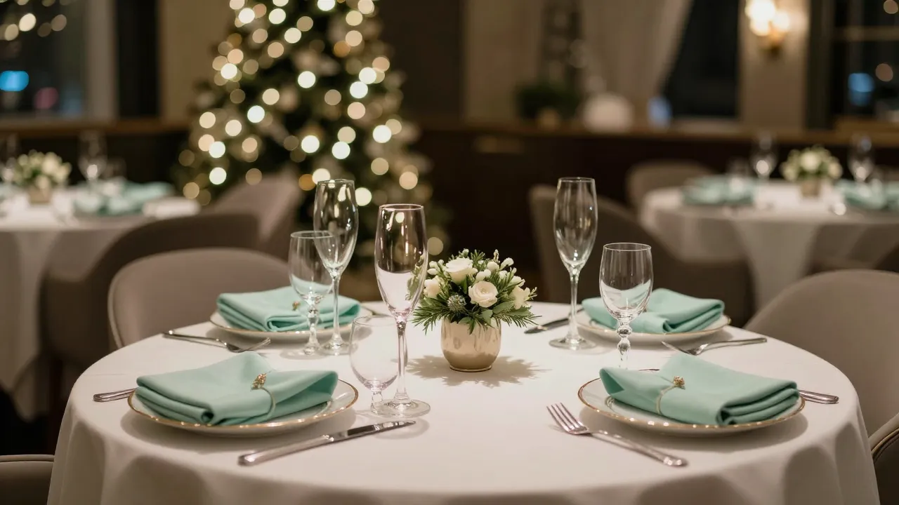 A festive New Year dinner table in a luxury restaurant, mint...