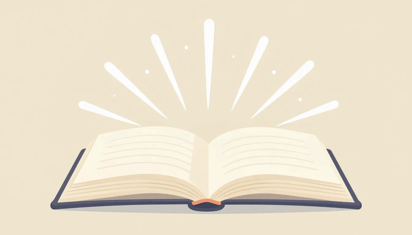 A minimalist aesthetic illustration of an open book with lig...
