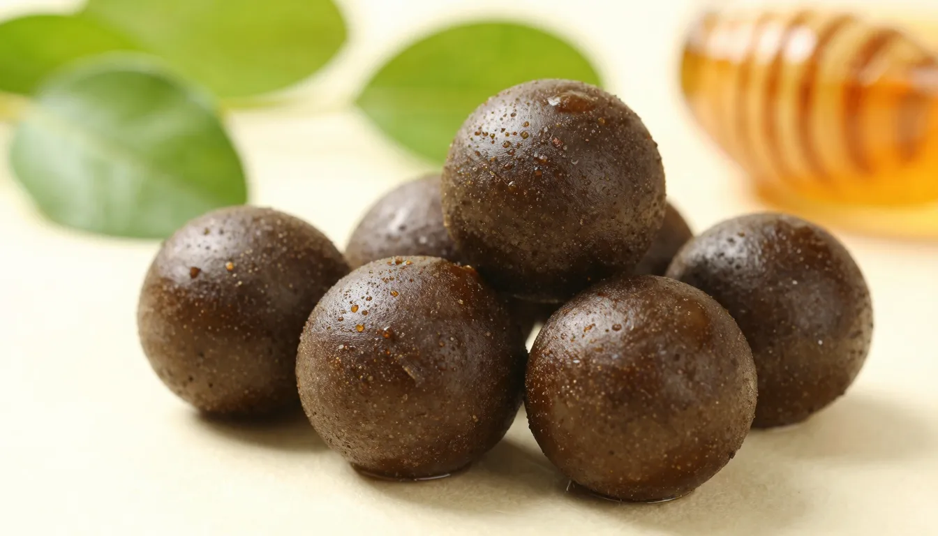 Traditional Chinese herbal honey pills, dark brown round bol...
