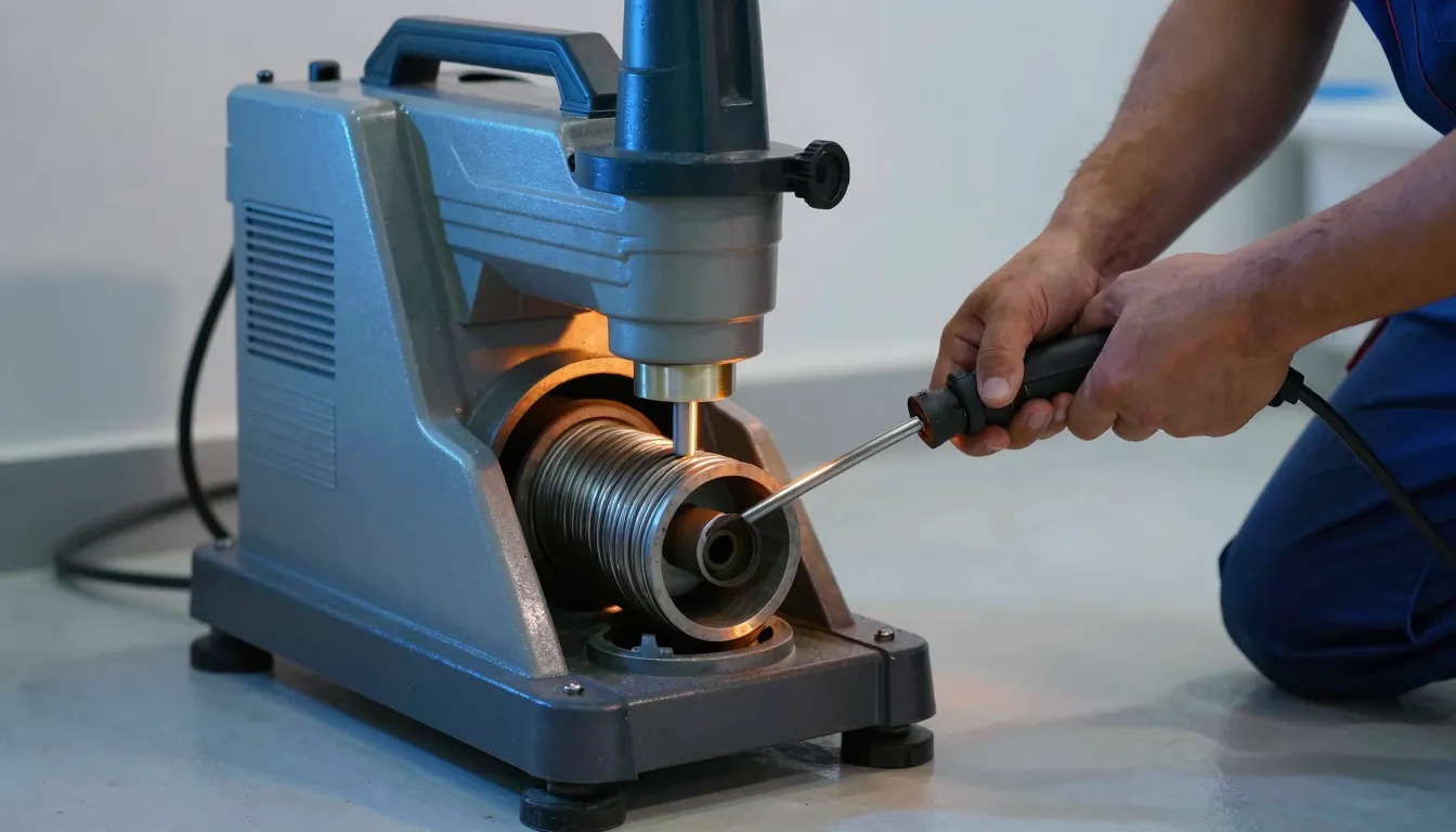 Hyper-realistic photo of a professional plumber using a high...