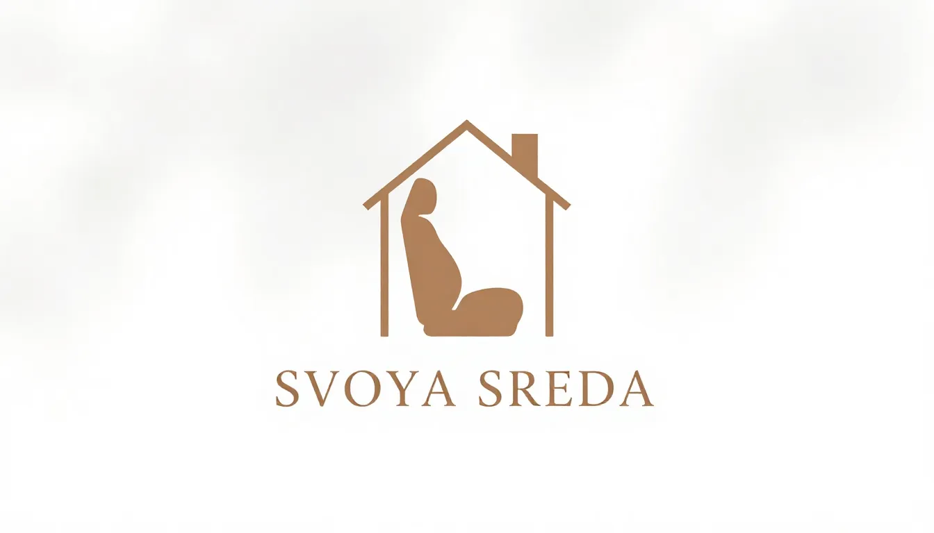 Minimalist logo for a brand named 'SVOYA SREDA', elegant sof...