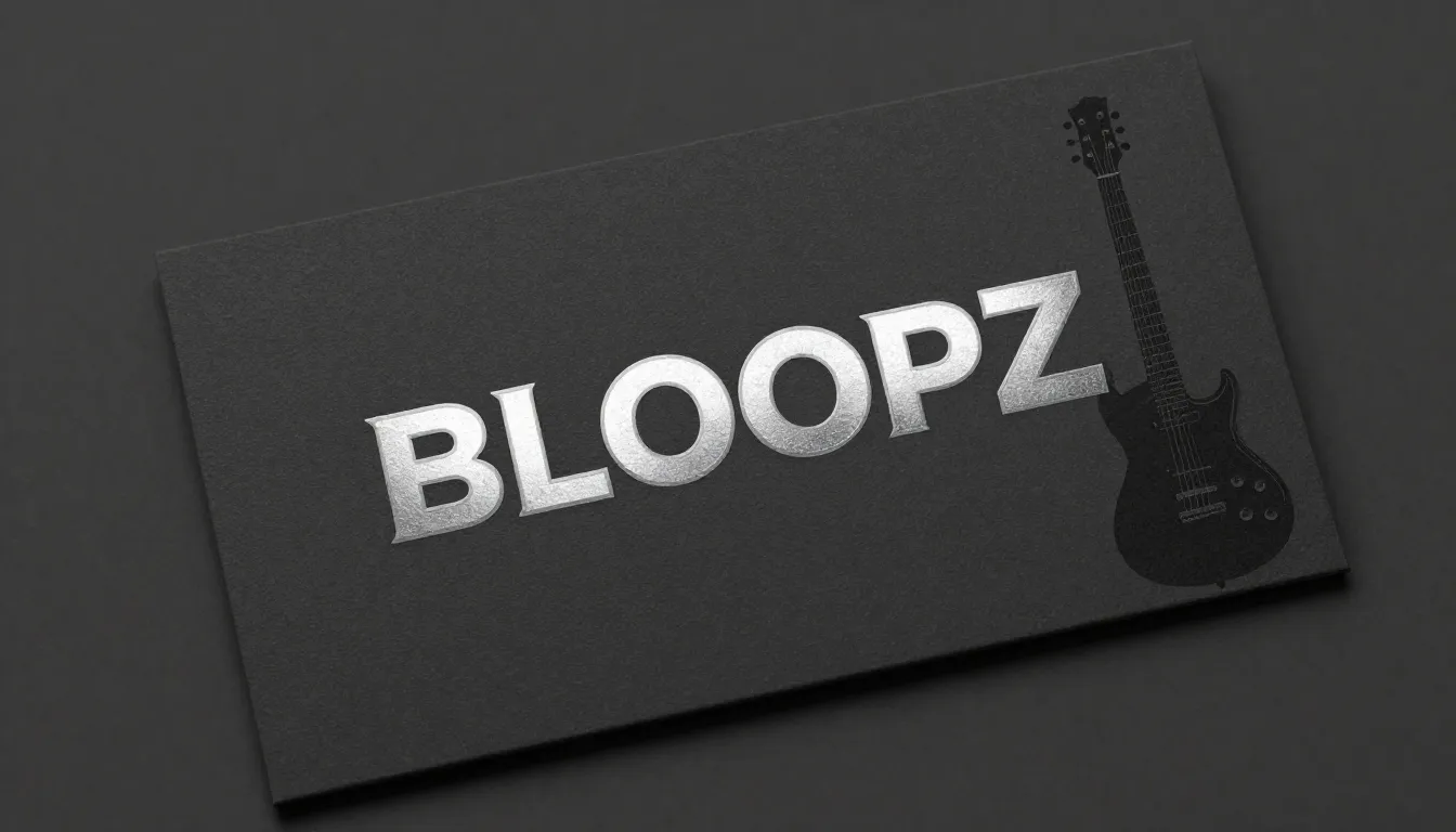 Business card design for 'BLOOPZ' band, dark charcoal backgr...