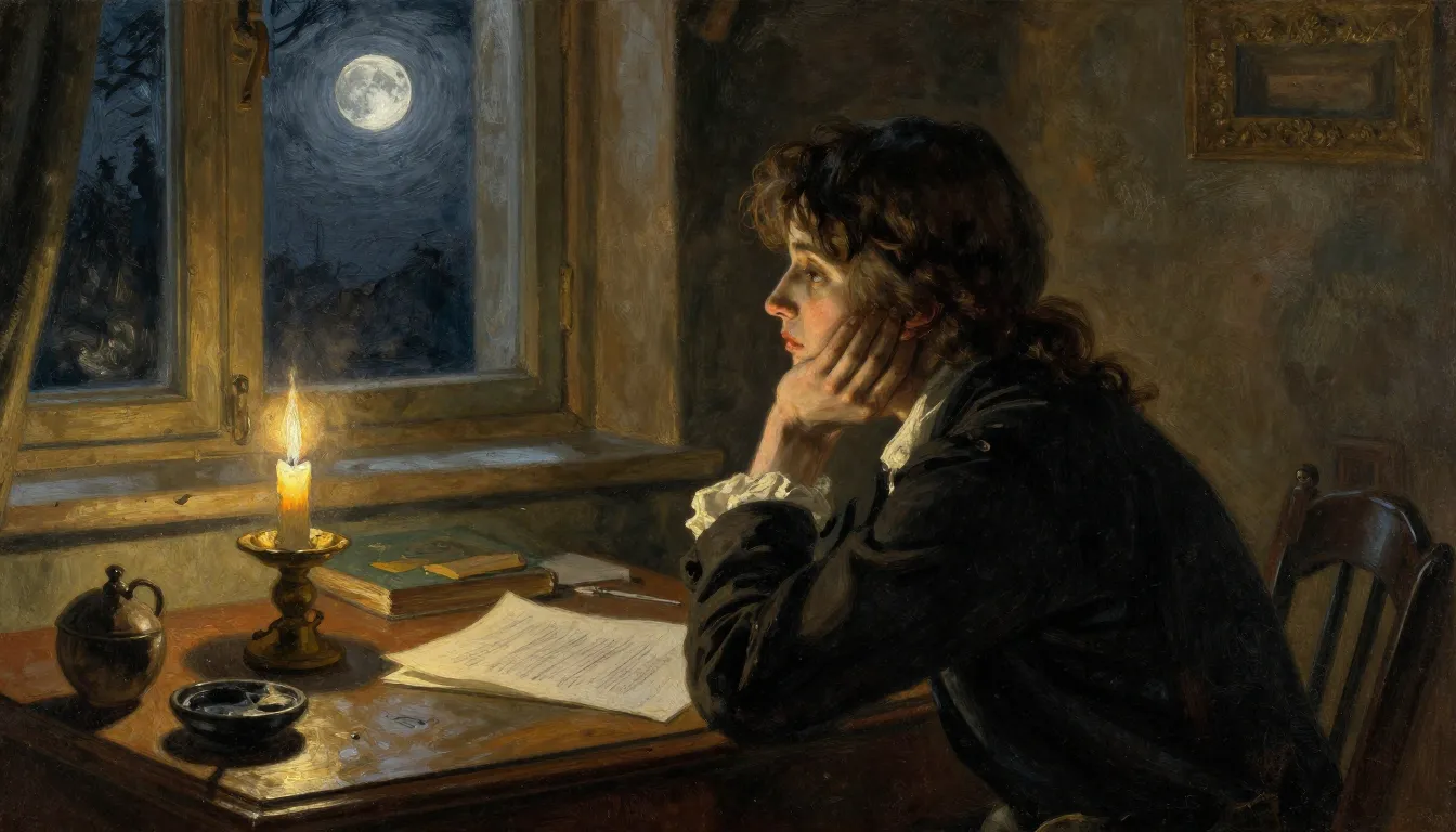 A 19th-century romanticism style painting of a melancholic p...