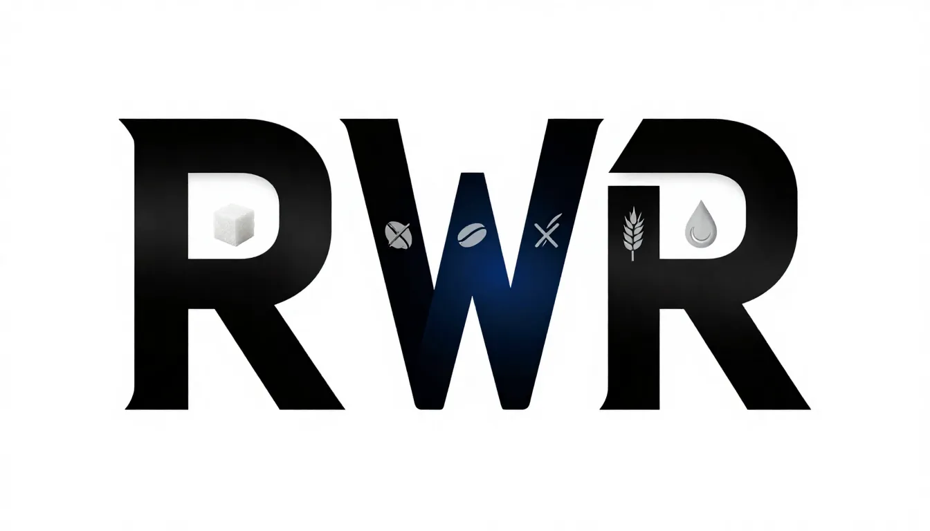 Minimalist logo with bold futuristic letters 'RWR', clinical...