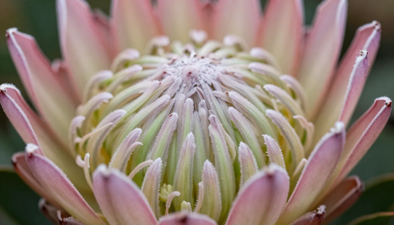 Macro shot of a unique protea flower with intricate textures...