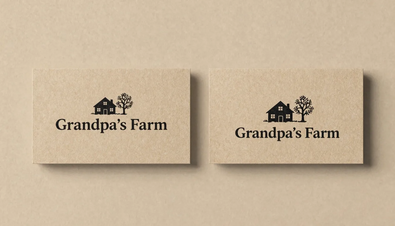 Professional business card design for 'Grandpa's Farm', fron...