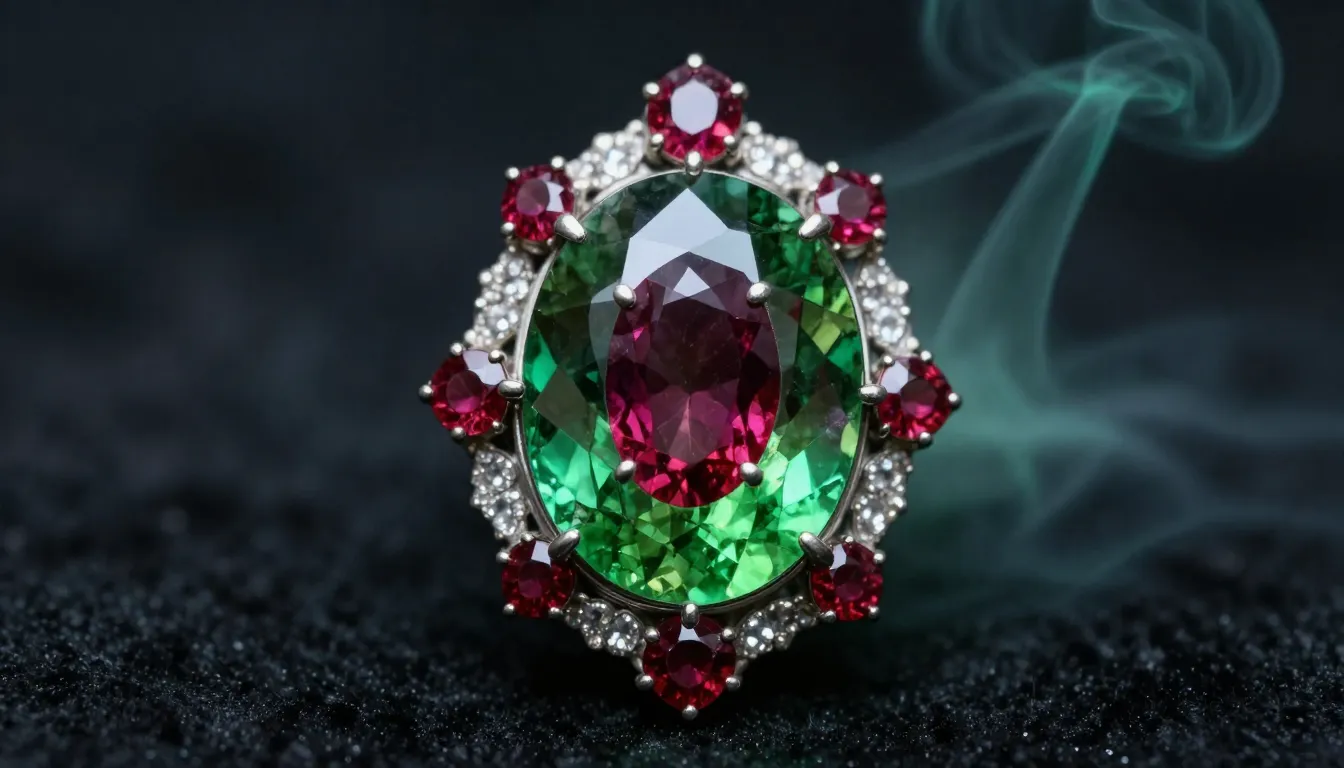 Close up of a beautiful jewelry piece with green zoisite and...