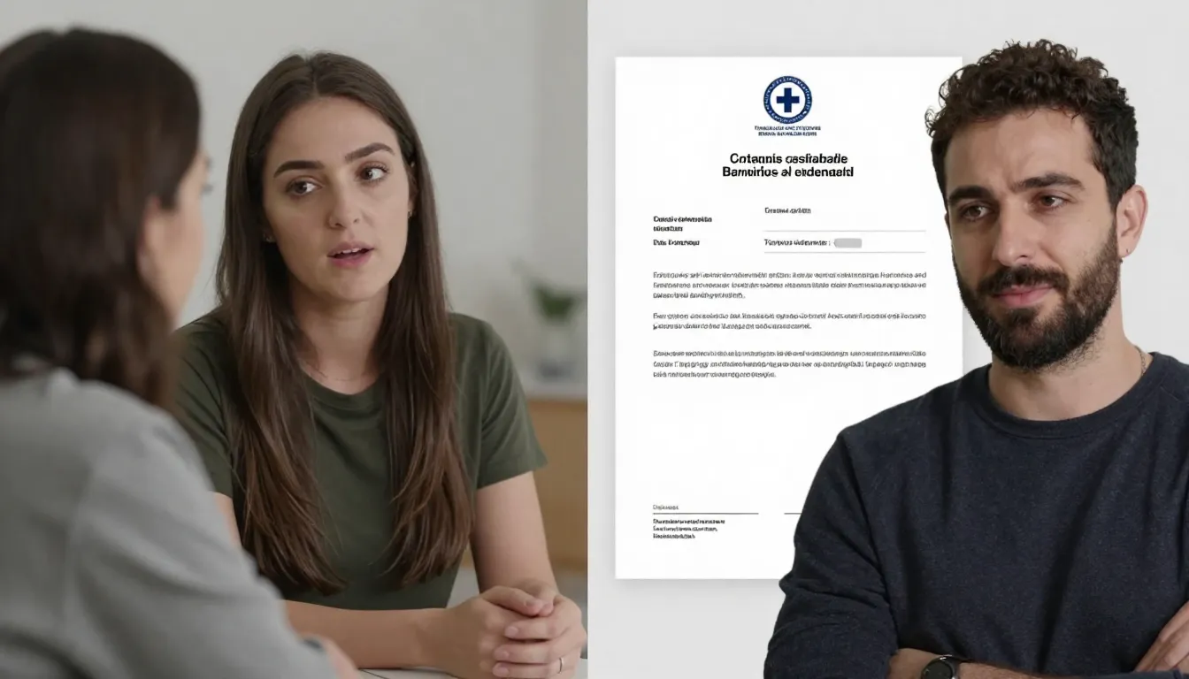 A split screen showing a casual conversation and a formal me...