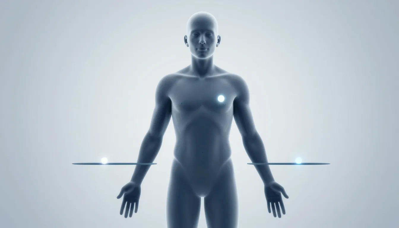 A conceptual 3D render of a human silhouette with glowing po...