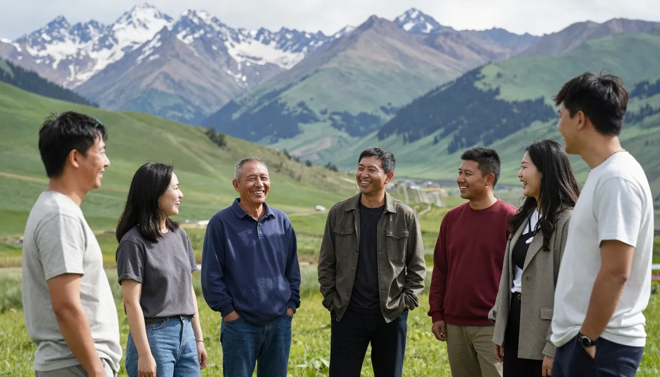 A group of diverse adult friends laughing and talking togeth...