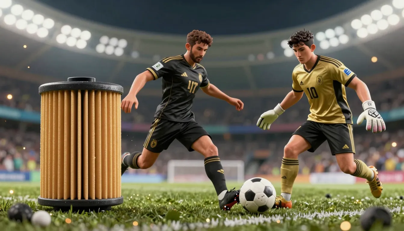 Anthropomorphic car parts as football players in premium bla...