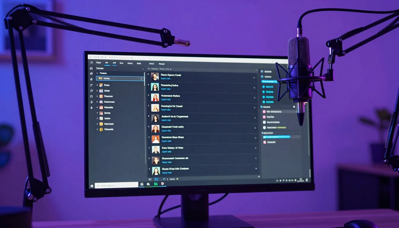A professional streaming setup with a clean computer monitor...