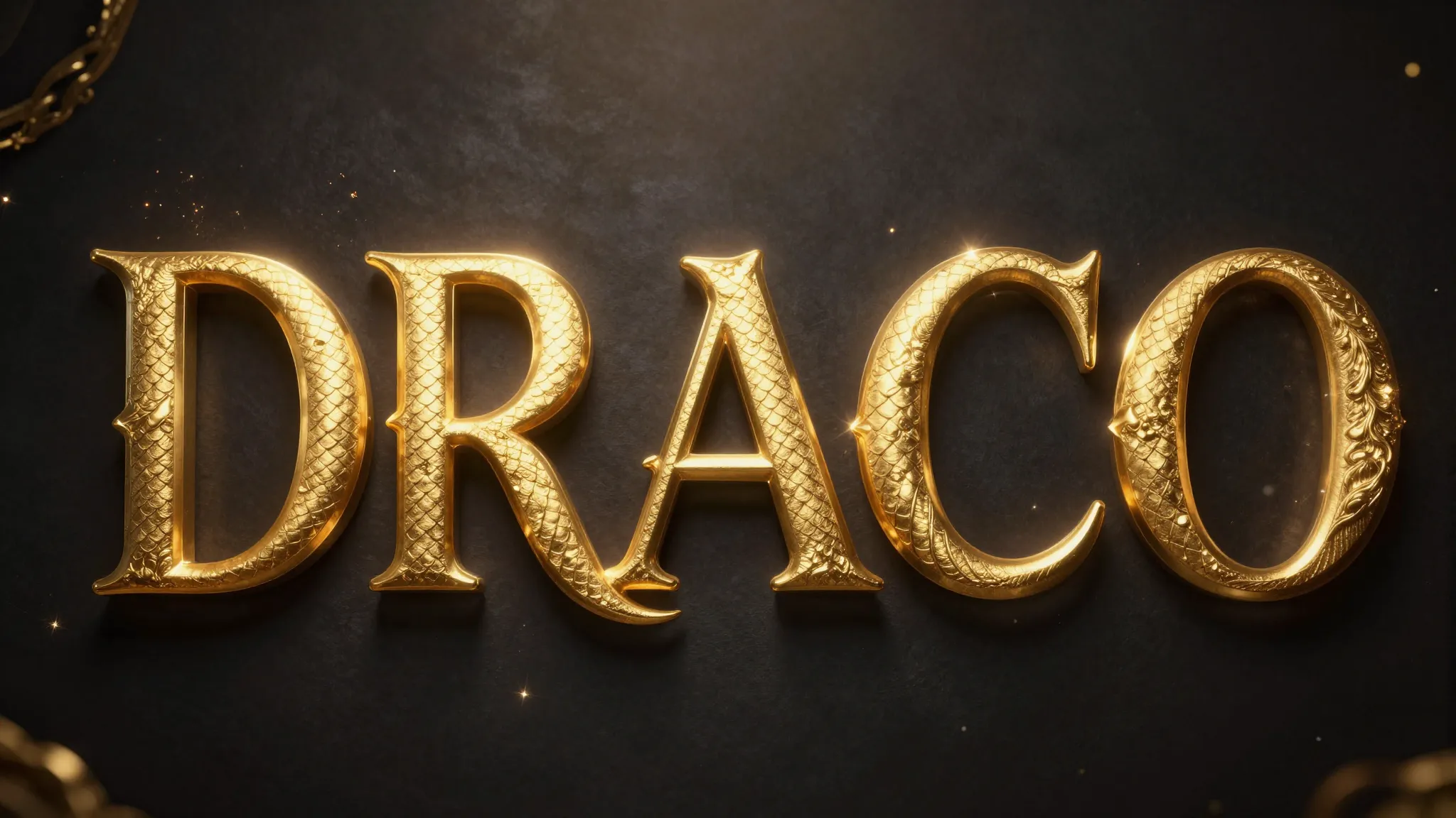 Close-up of a luxurious golden inscription 'DRACO' on a dark...