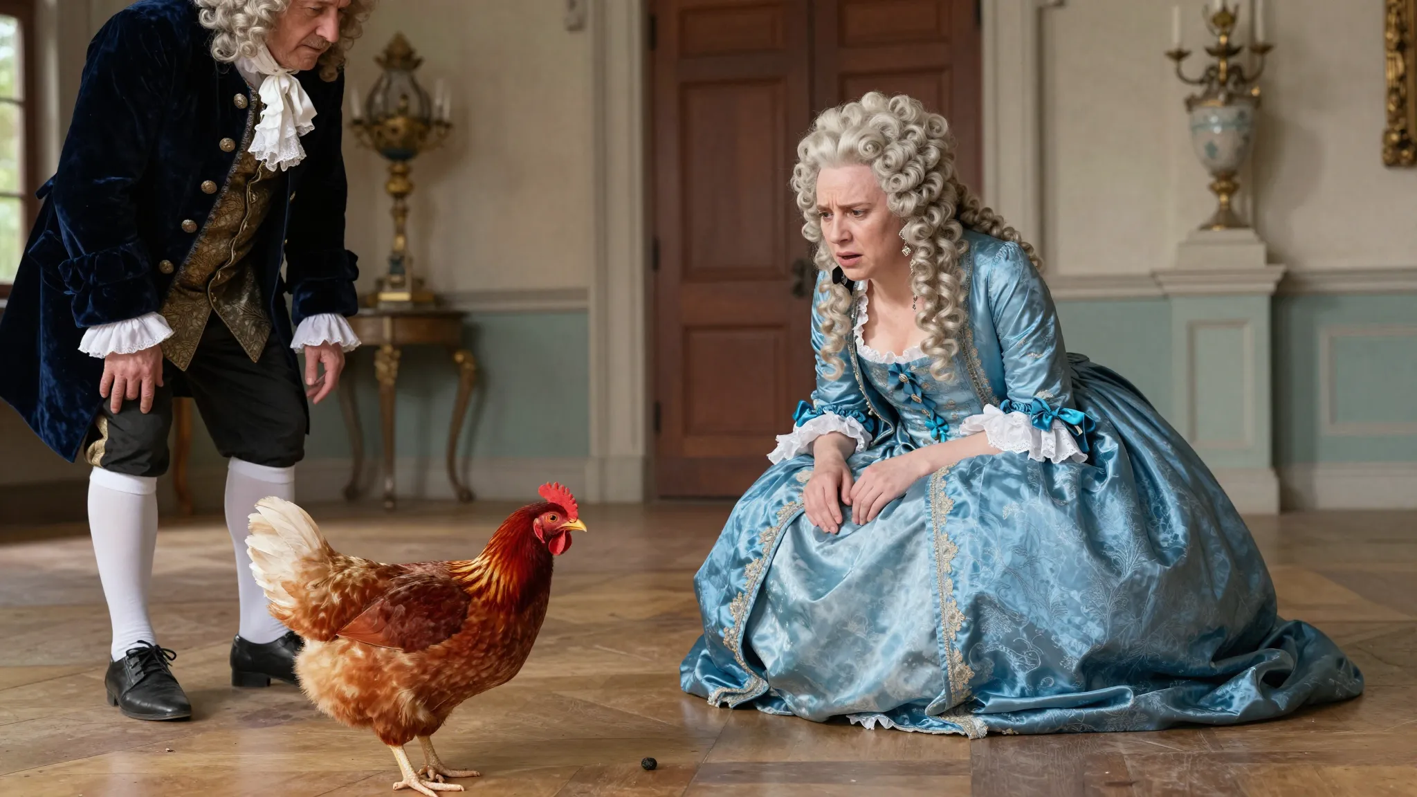 A humorous scene in a 17th-century French castle. An arrogan...