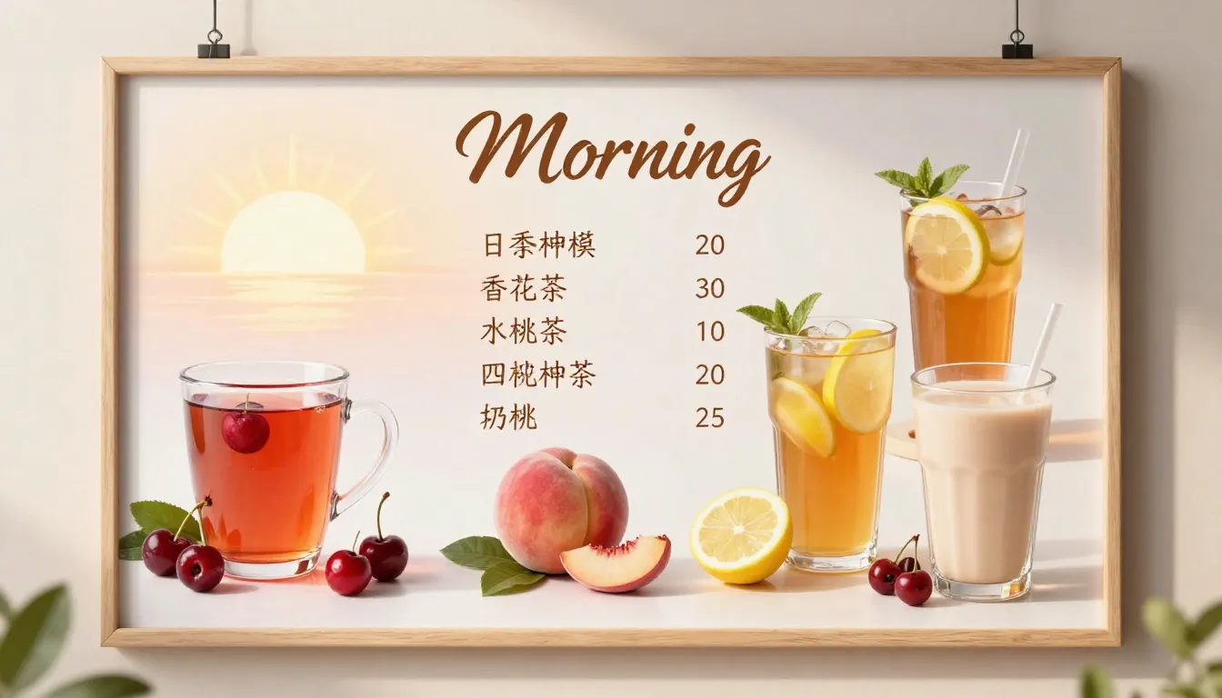A high-quality aesthetic menu board, sunrise theme with soft...