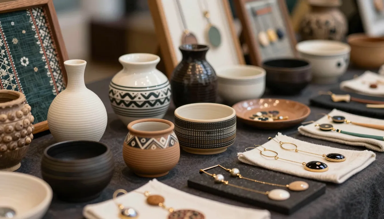 A close-up shot of various beautiful and unique handmade cra...