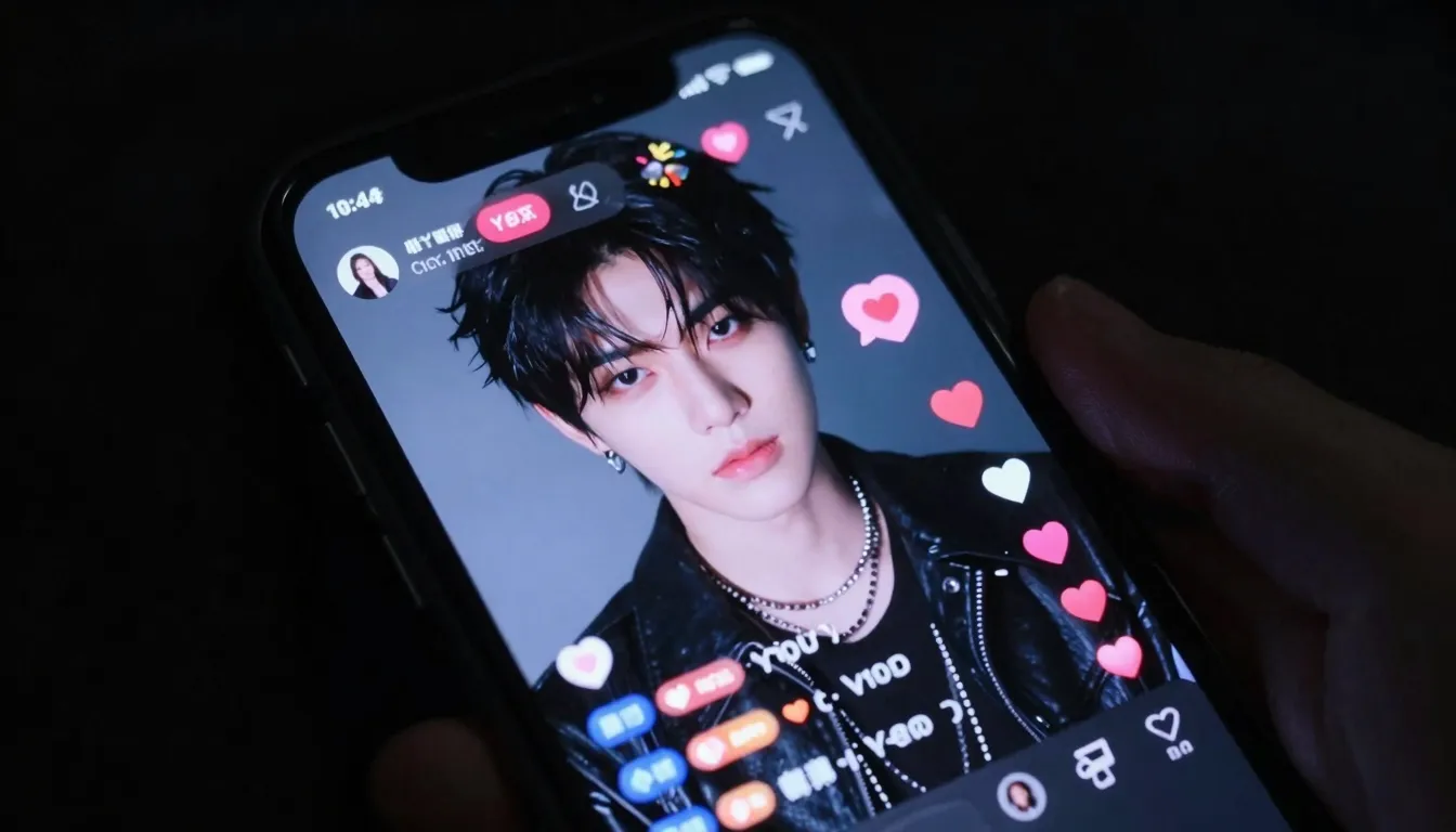 Smartphone screen displaying a live stream of a cool charact...