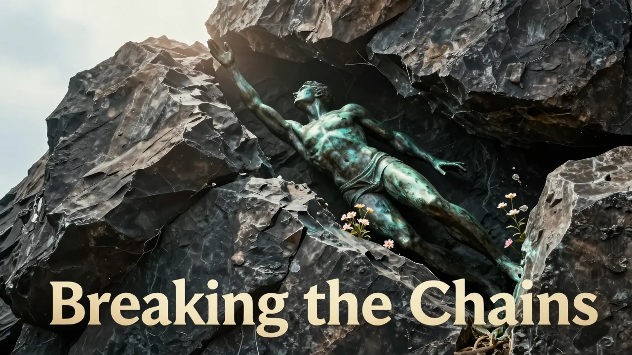 A powerful monument titled 'Breaking the Chains'. A bronze s...