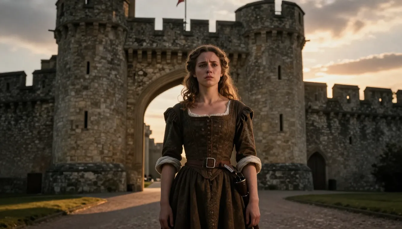 A strong-willed 16th-century French peasant girl standing de...