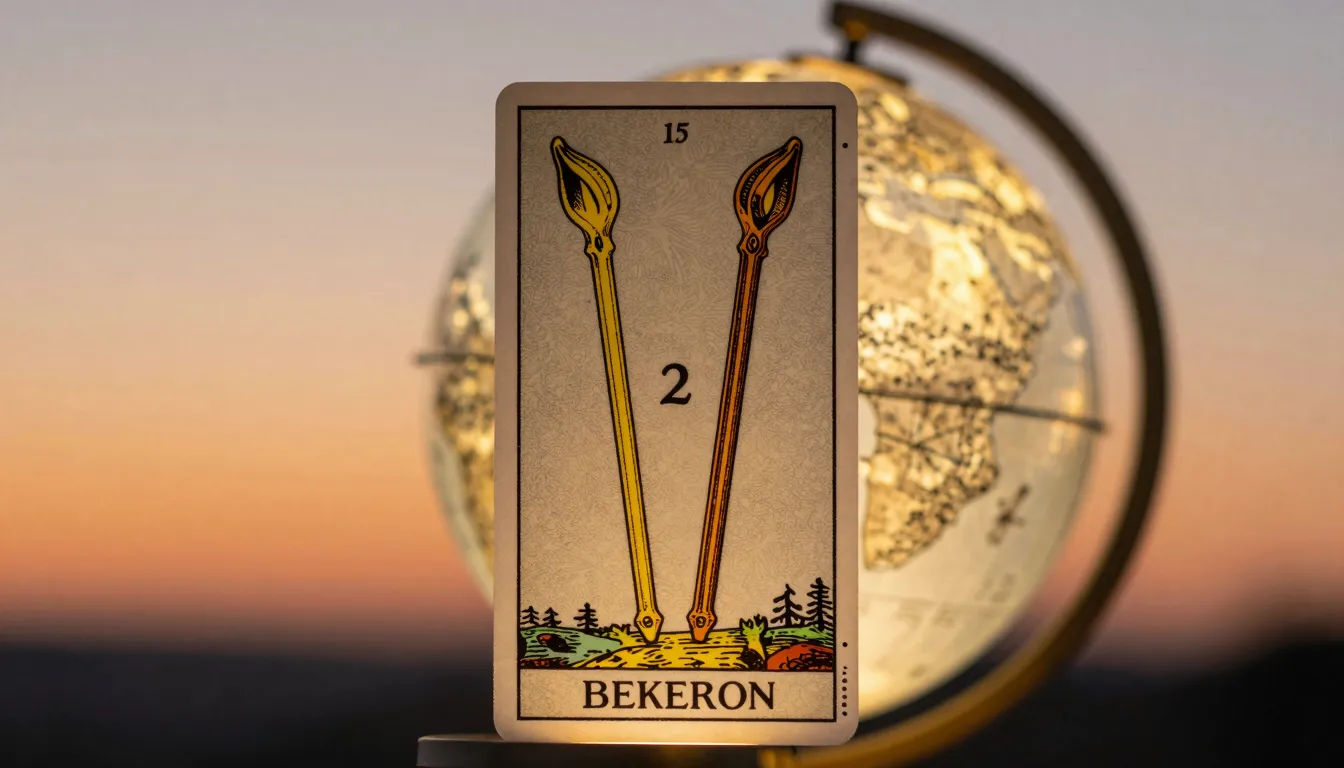 Tarot card Two of Wands, aesthetic design, mystical atmosphe...