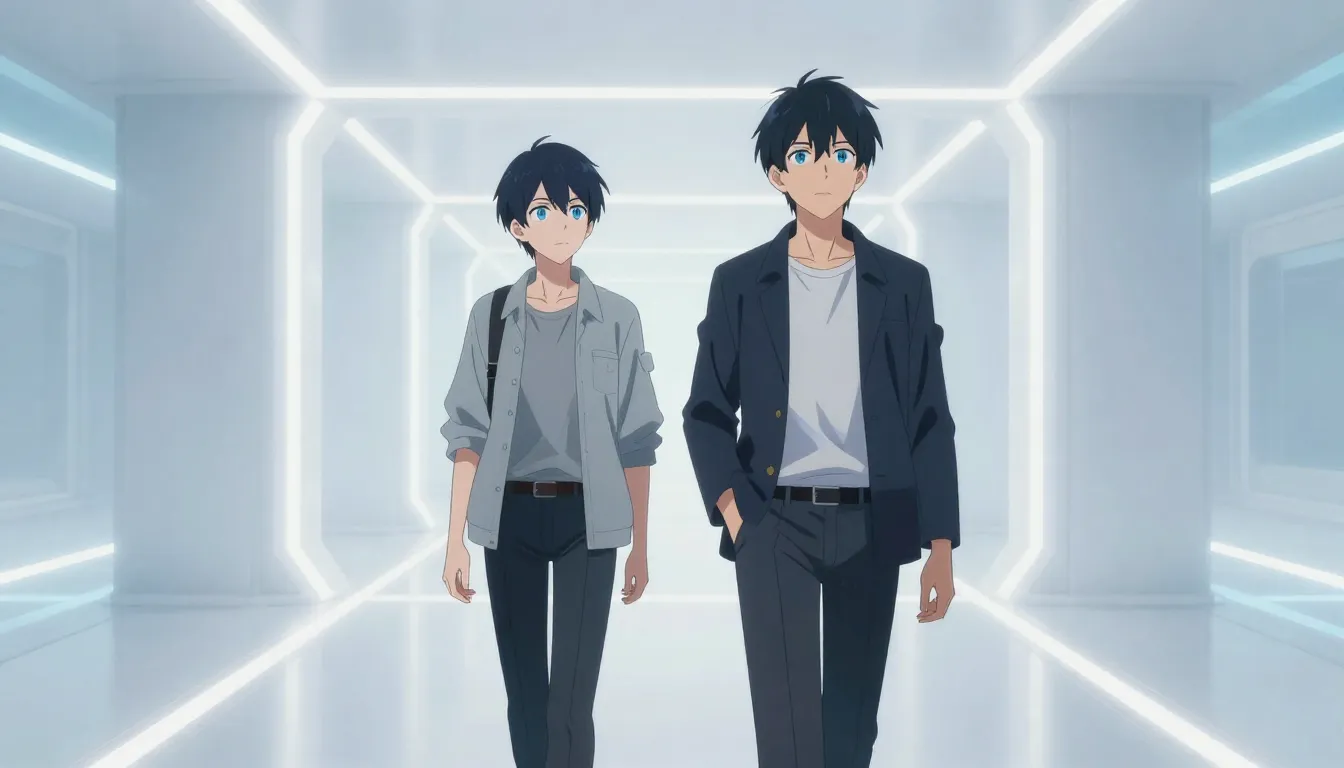 Anime manga style. Two 18-year-old male characters, Apollo w...