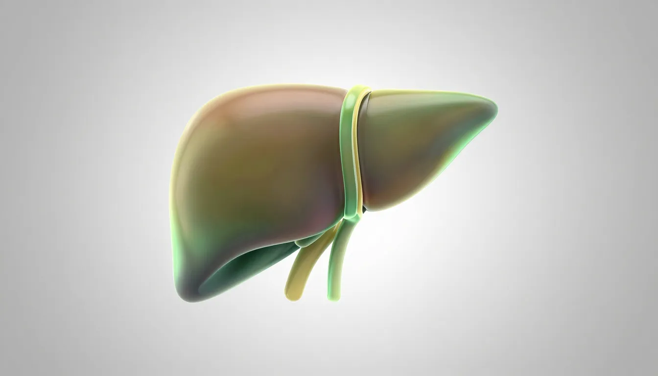 A professional medical illustration of a healthy liver and g...