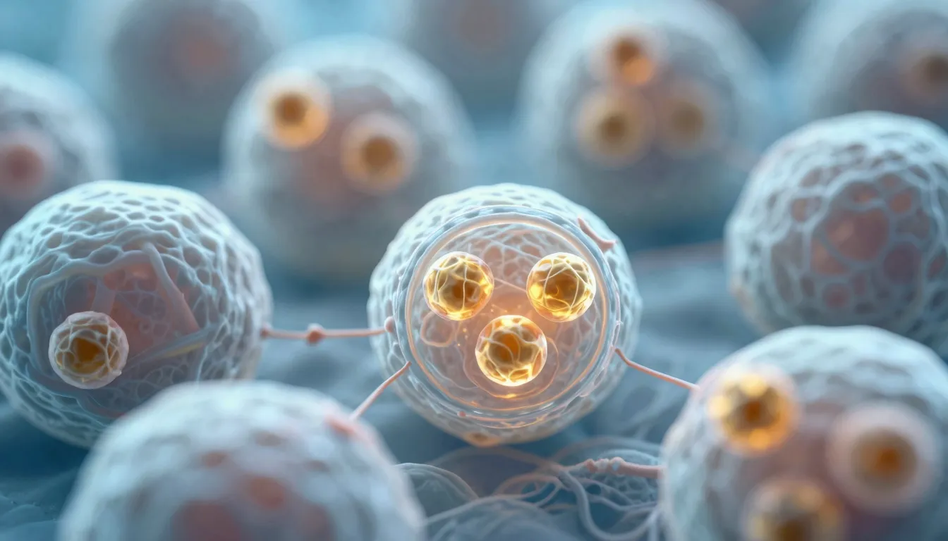 Microscopic view of healthy cells absorbing golden energy pa...