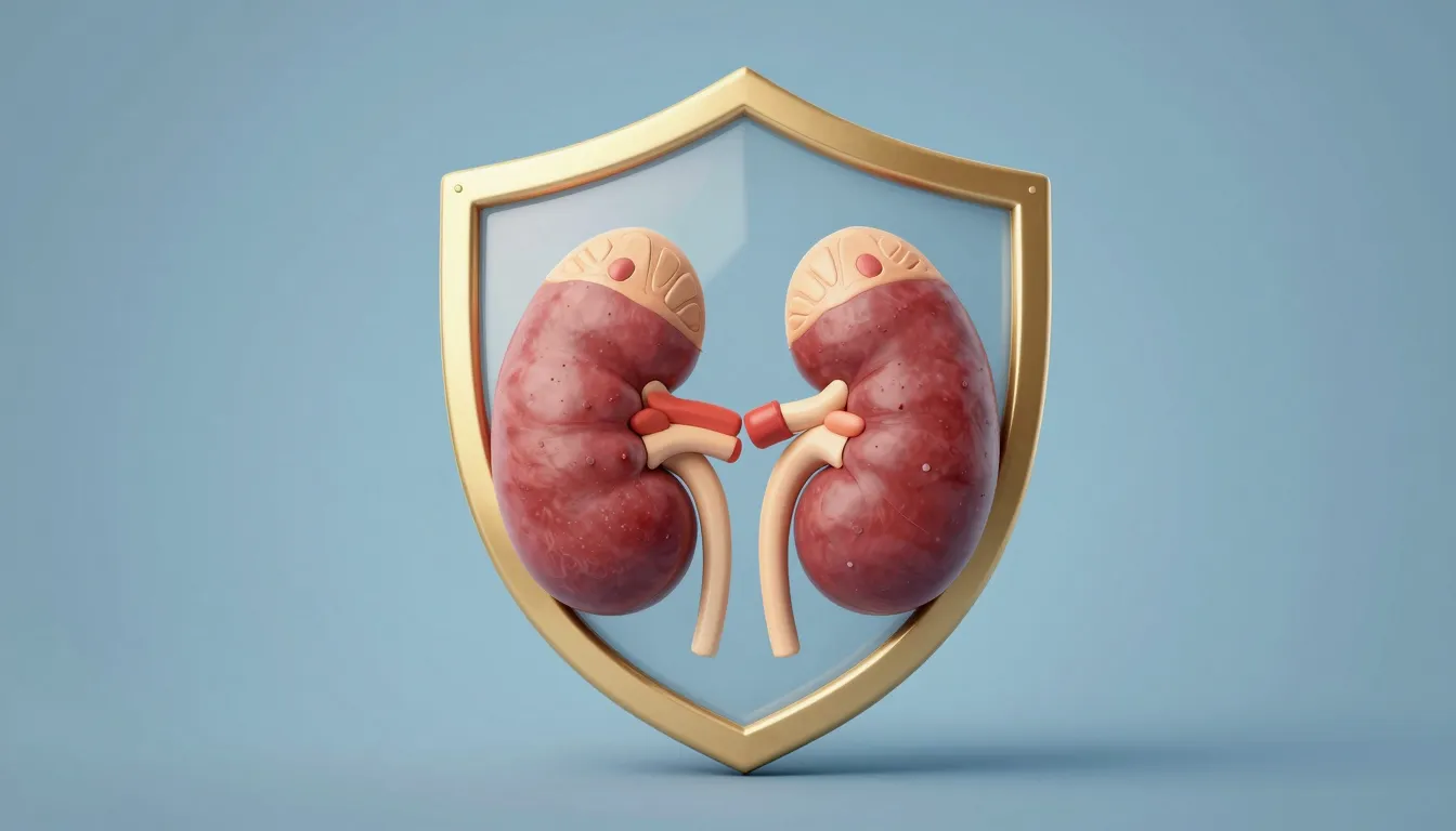 Minimalist medical illustration of a healthy kidney surround...