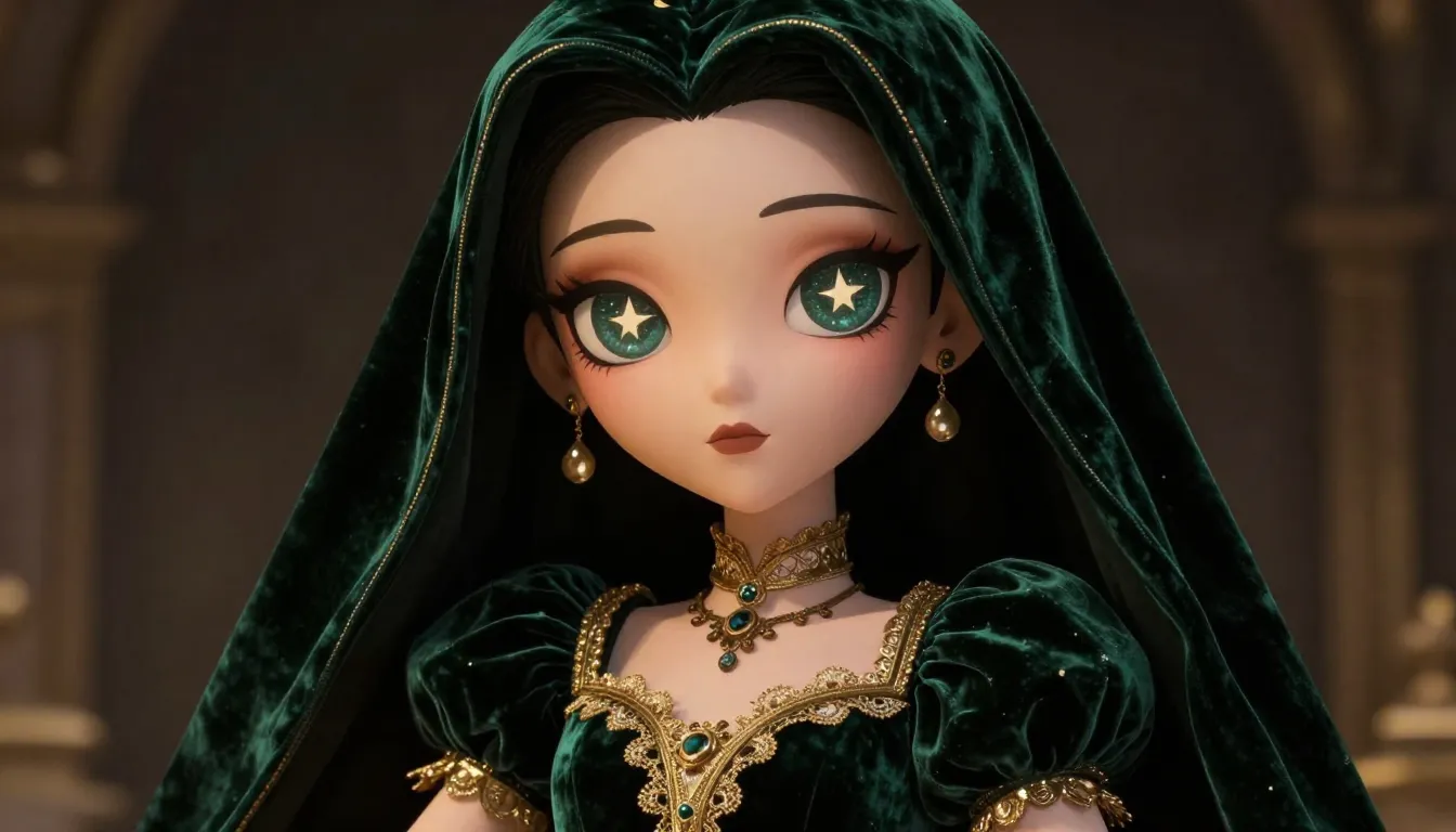 Beautiful female character, stylized cartoon, velvet noir st...