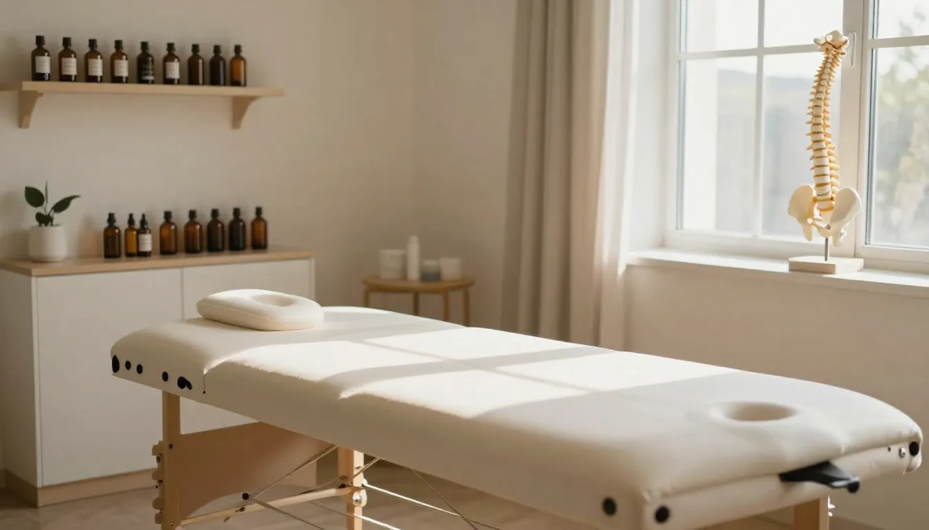 A serene treatment room, sunlight streaming through a window...