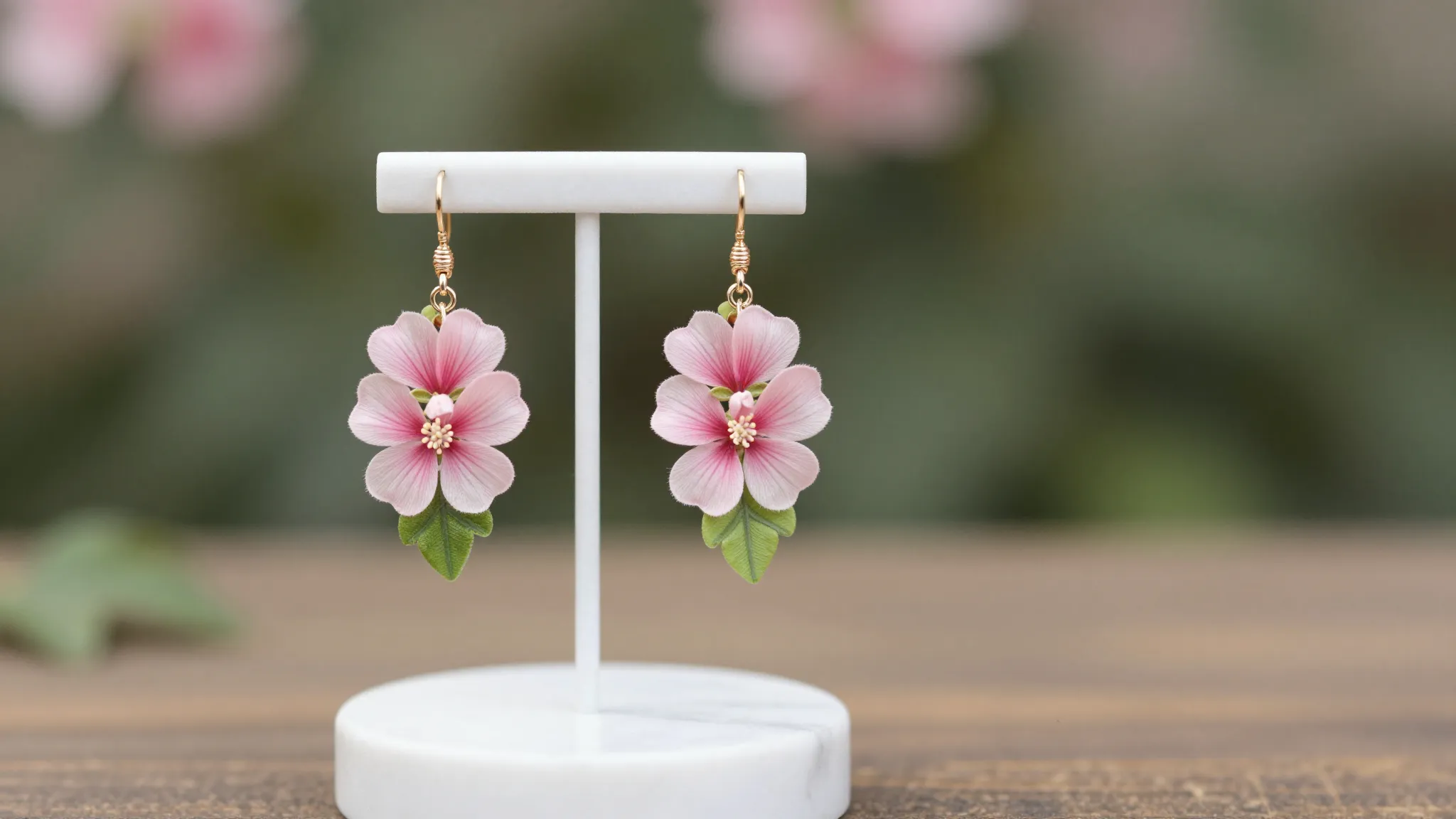 Exquisite handmade earrings shaped like pink mallow flowers ...