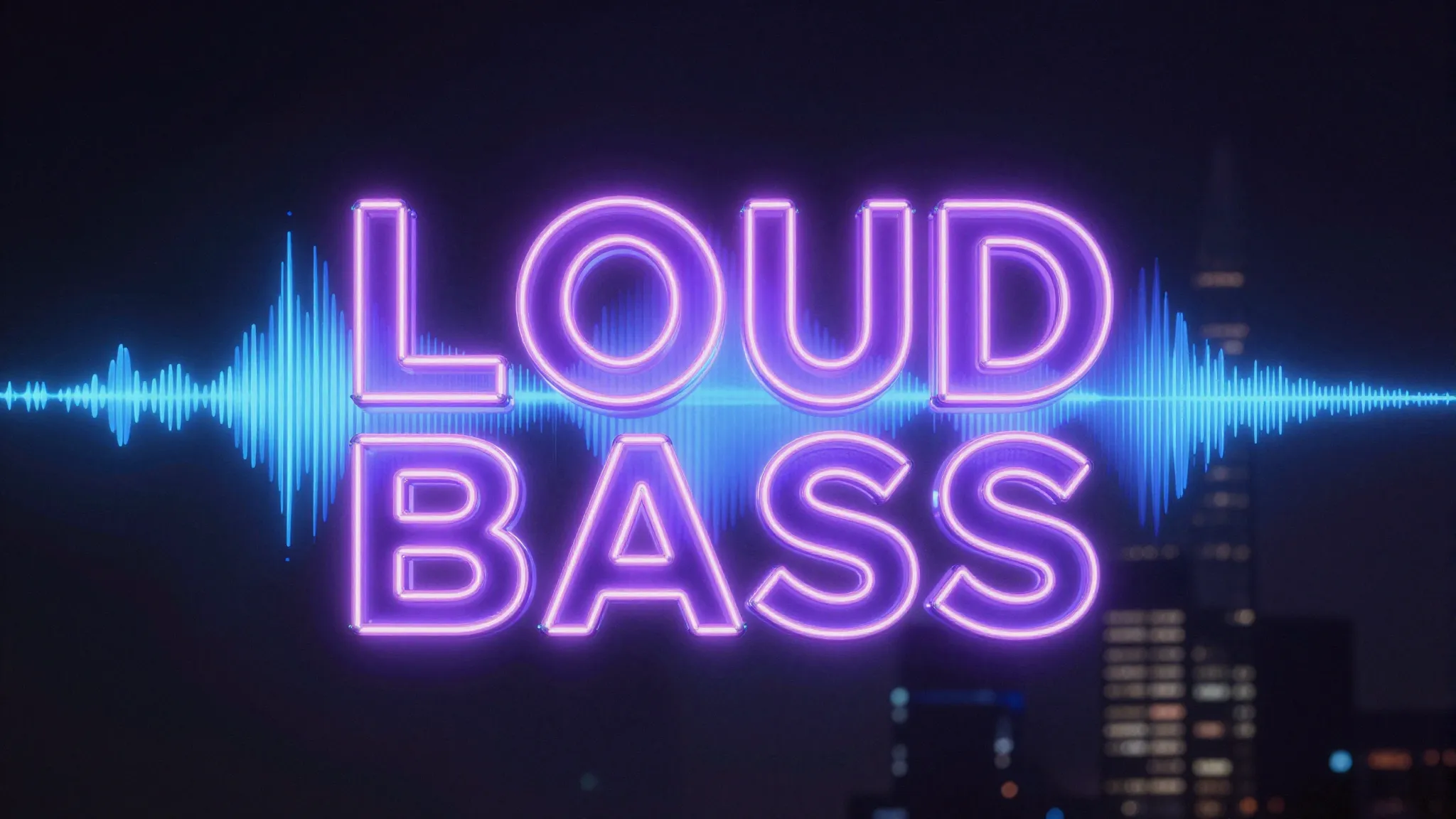 Album cover art for a hit song titled 'LOUD BASS', futuristi...