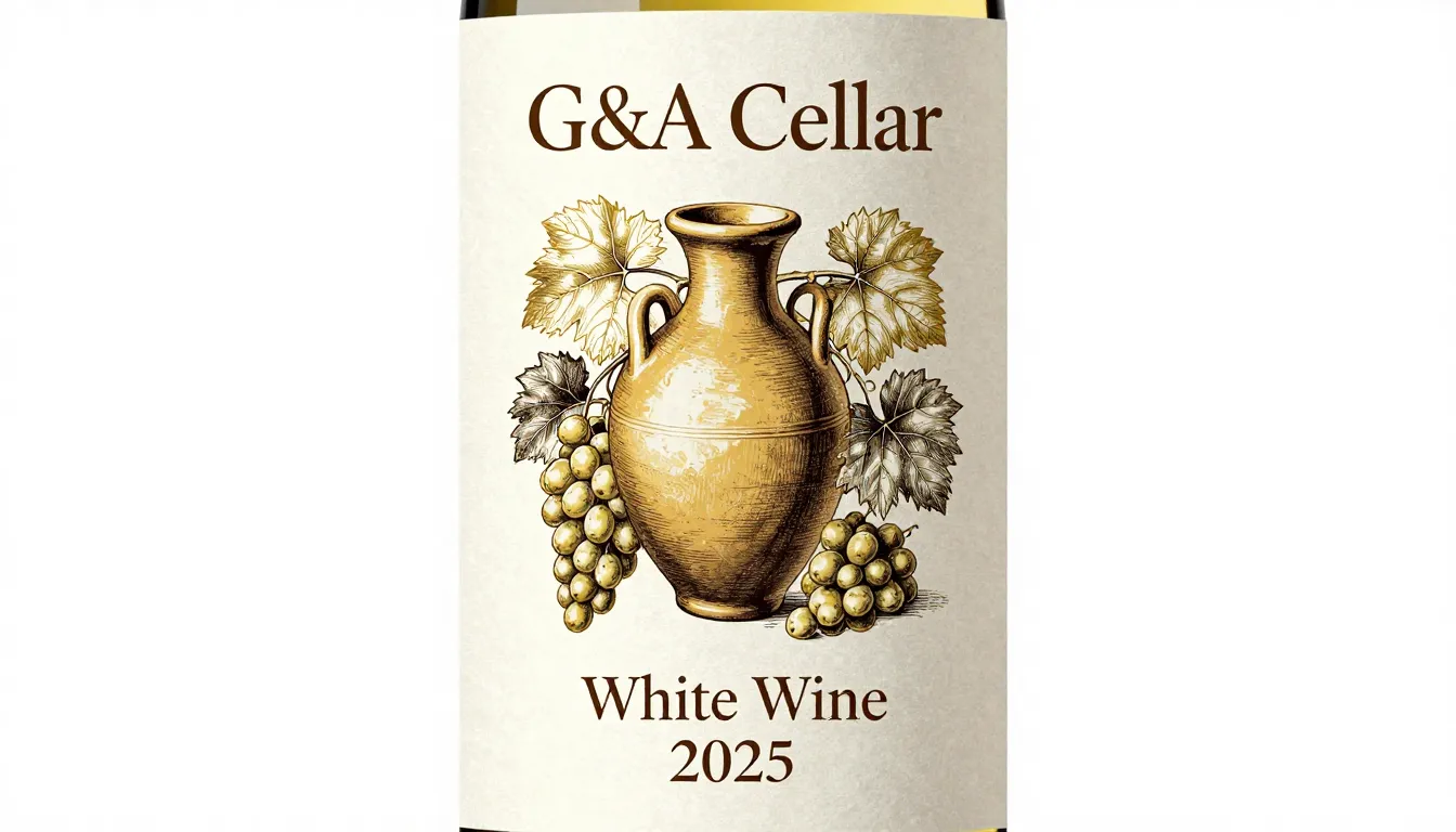 A professional wine label design on a vertical rectangular l...