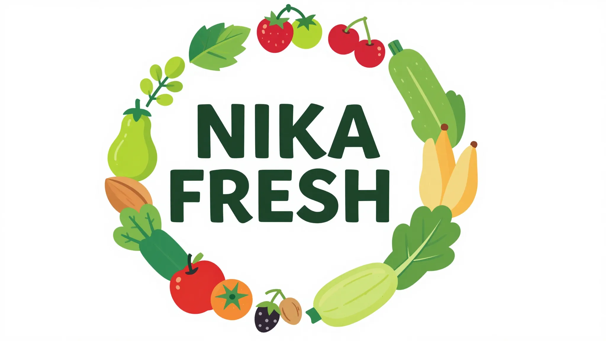 Modern circular logo design, 'NIKA FRESH' written in bold sa...