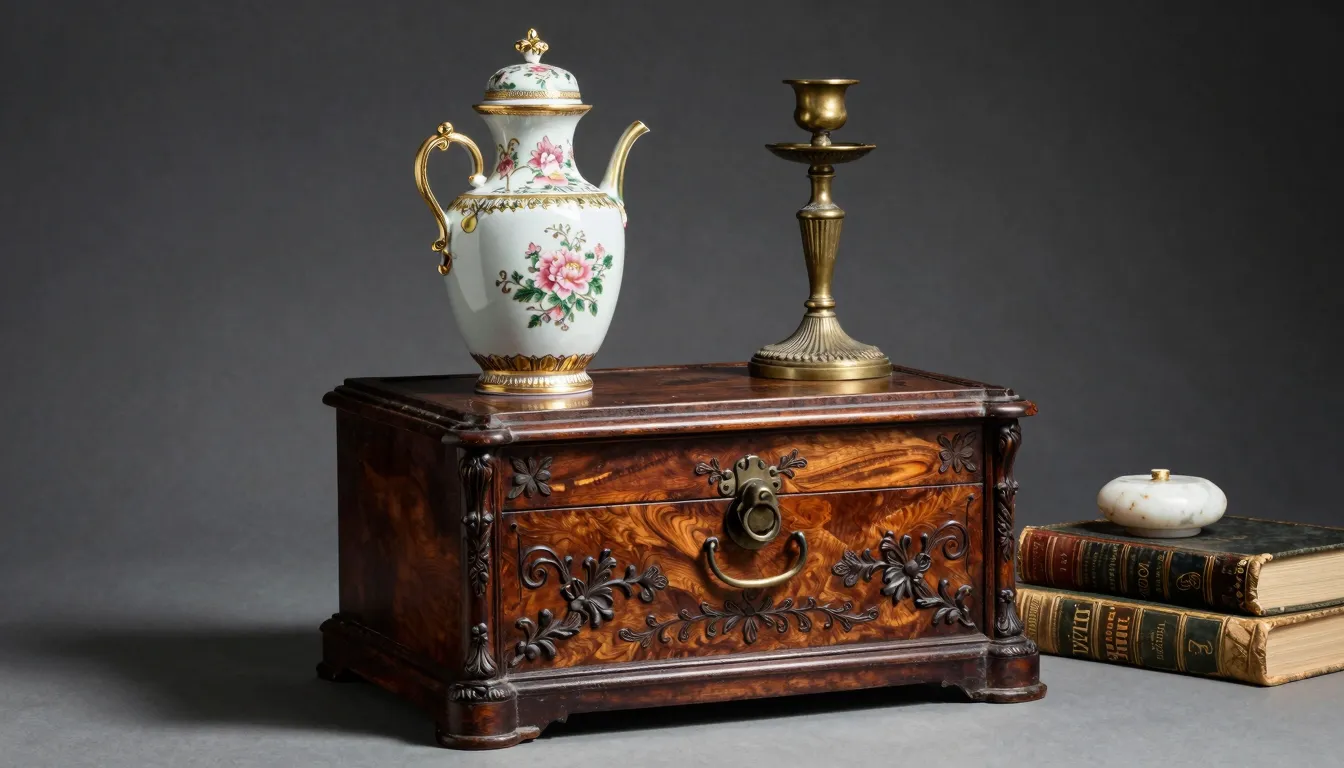 Exquisite antique still life on a solid background: ornate w...