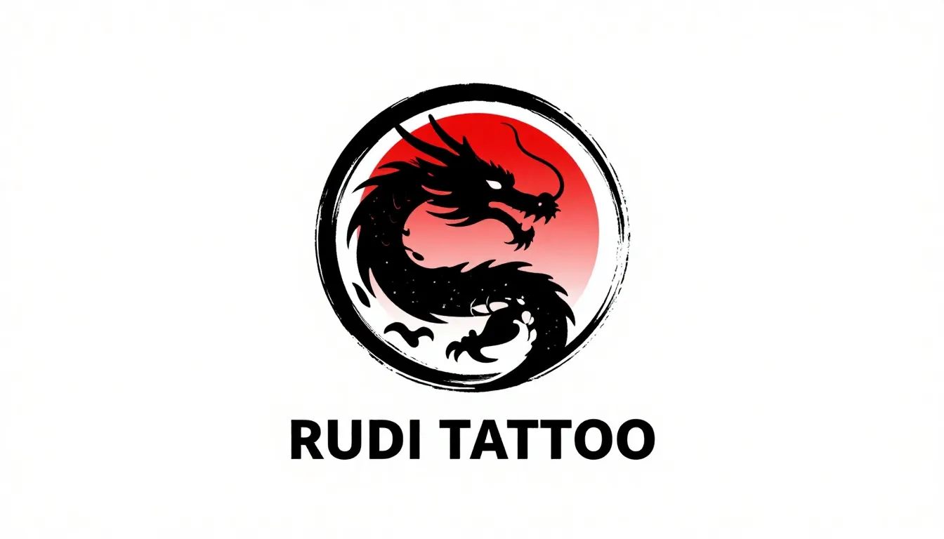 Minimalist logo for a tattoo studio, a sleek black dragon si...