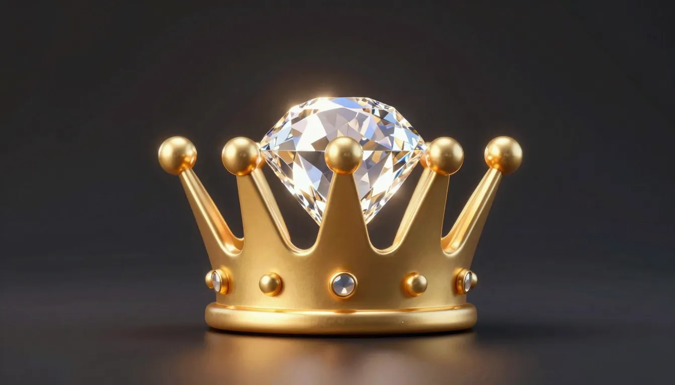 A premium golden crown icon with a glowing diamond, elegant ...