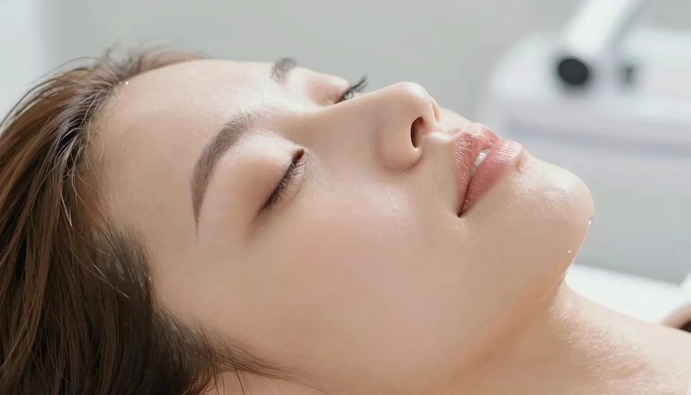 Close-up of smooth, glowing skin, aesthetic beauty treatment...