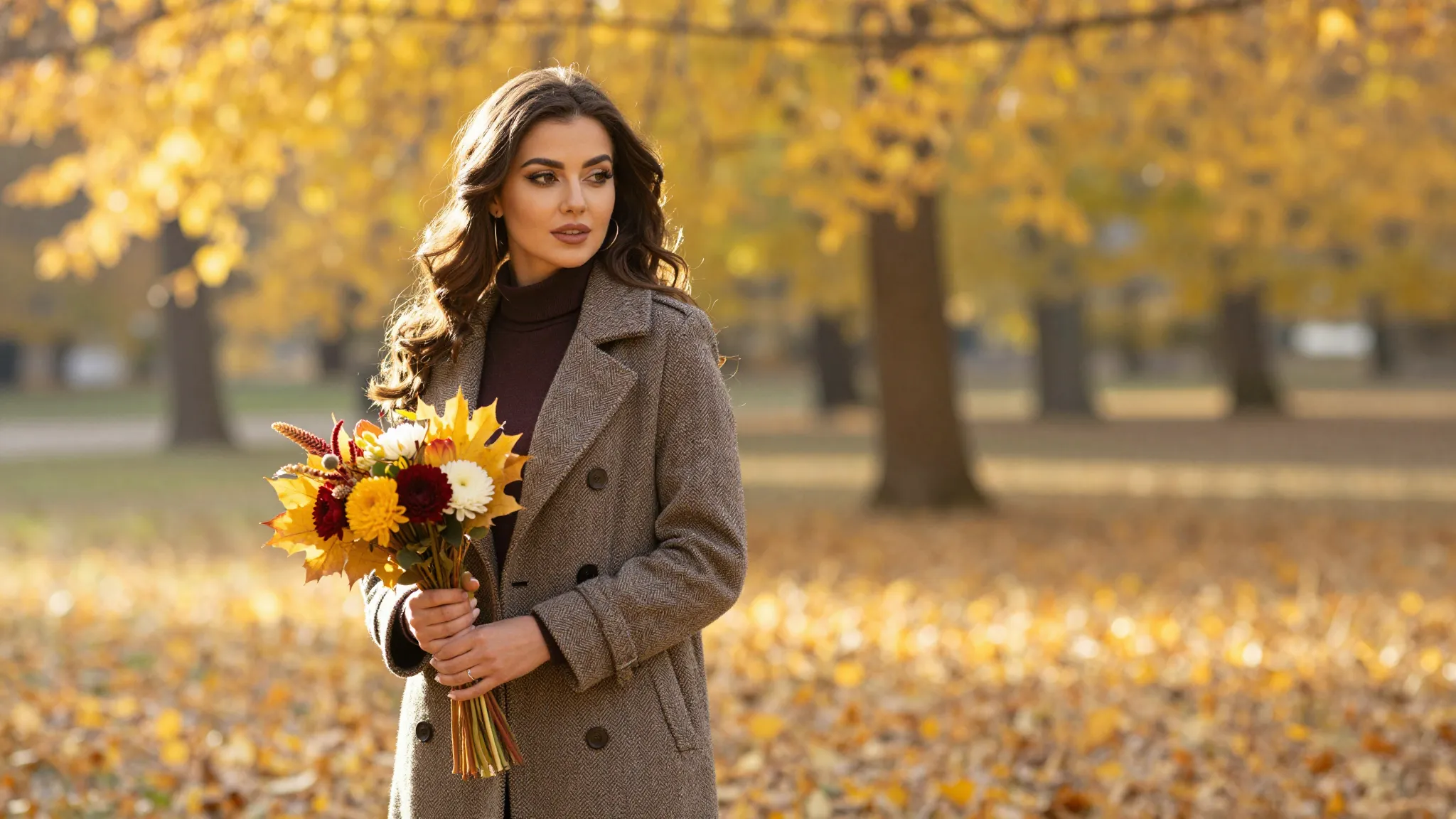 A beautiful woman named Ainura with long hair, standing in a...